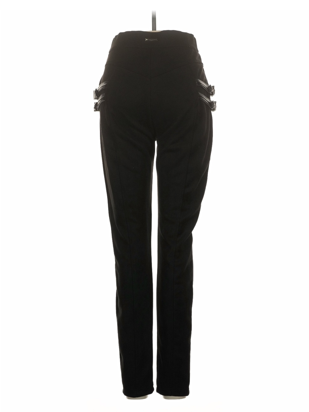 Black High-Waist Tailored Pants with Buckle Details - Picture 2 of 16